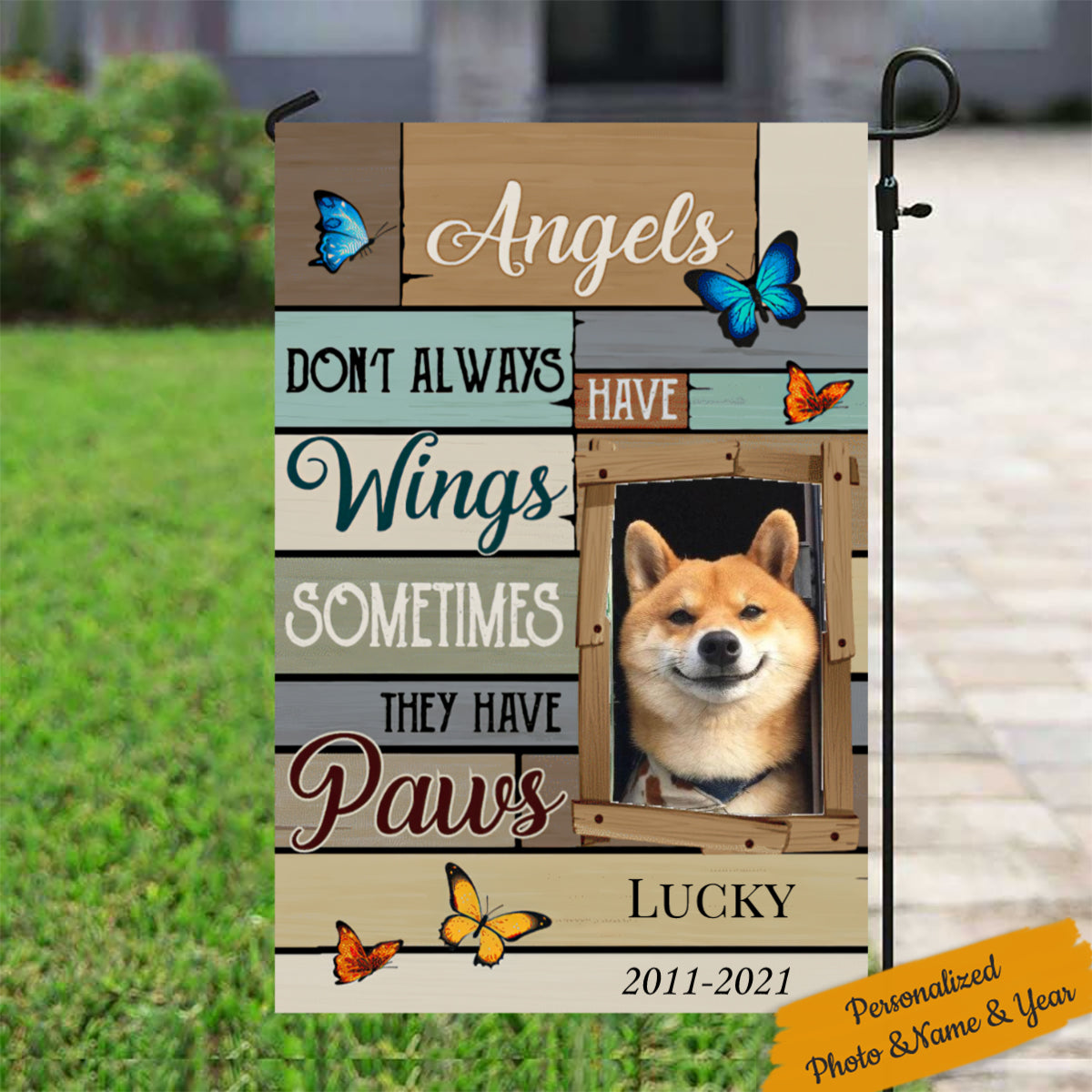 Angel Have Paws ペット記念写真 パーソナライズされたガーデンフラッグ