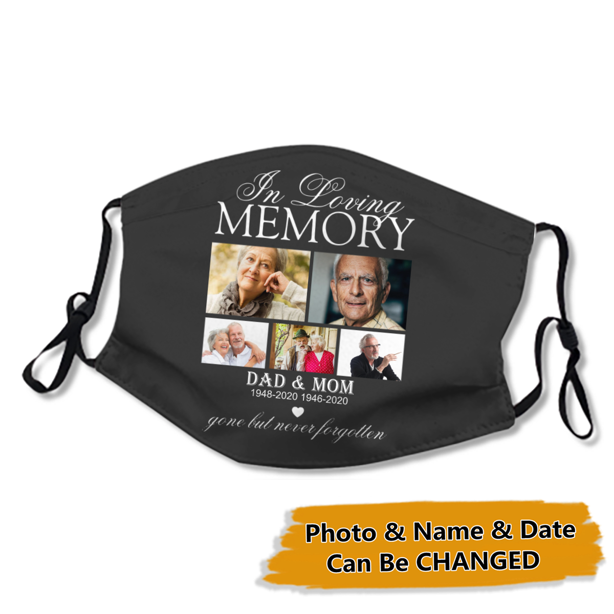 In Loveing Memorial personalized 5 Photos & Name & Date Face Mask