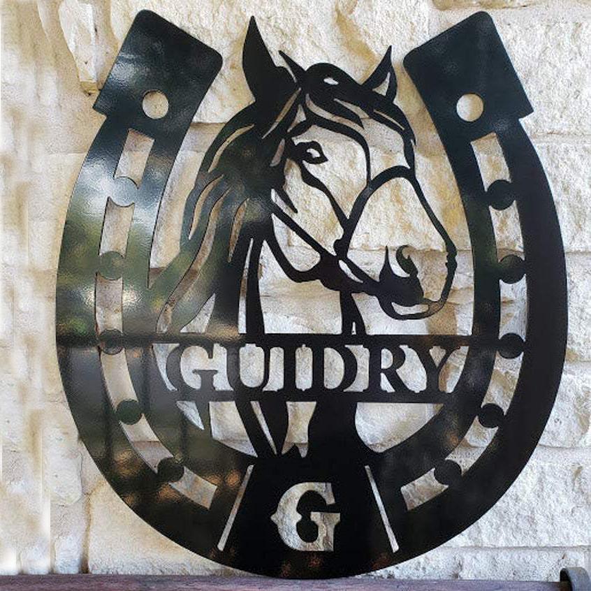 Personalized Horse Metal Sign, Horseshoe Art, Western Decor, Initial Metal Sign