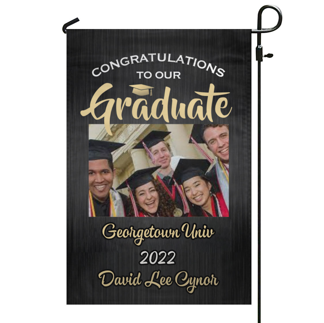 Photo Graduation Brushed Black Gold and White Garden & House Flag