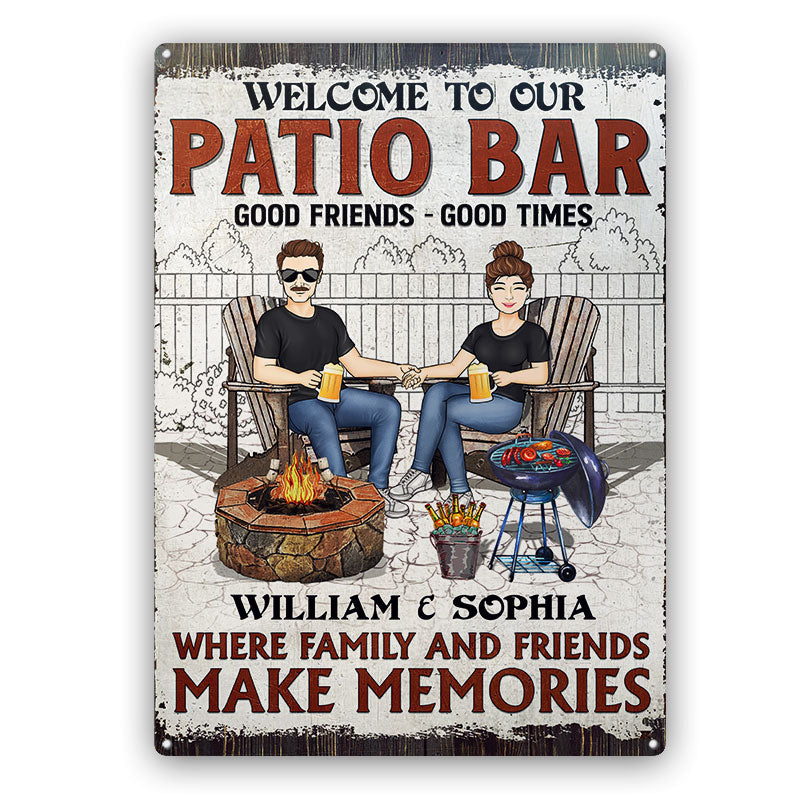 Patio Grilling Where Family And Friends Make Memories Couple Husband Wife - Backyard Sign - Personalized Custom Classic Metal Signs