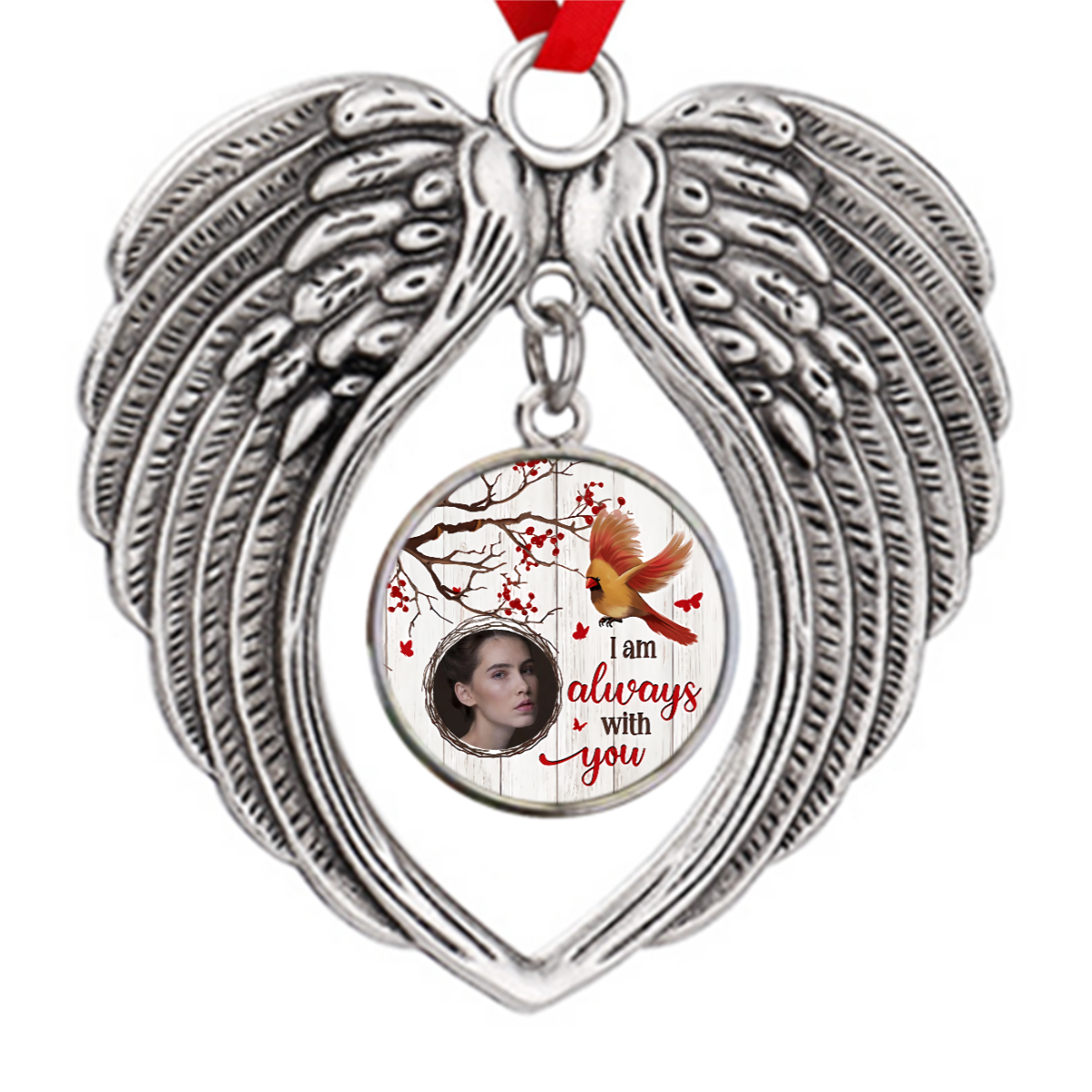 Cherry Branch Always With You Cardinal Photo Personalized Zinc Alloy Ornaments