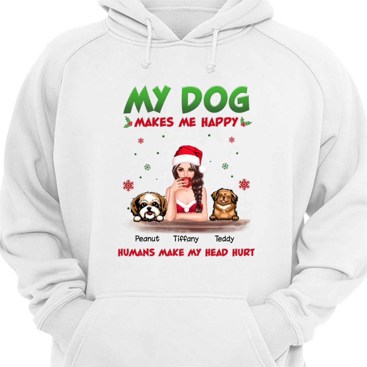 My Dogs Make Me Happy Christmas パーソナライズド パーカー スウェットシャツ