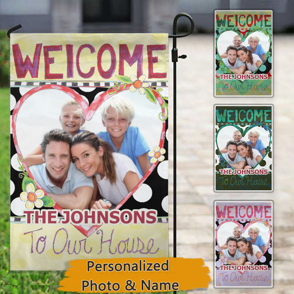 Welcome to Our House – Personalized Photo & Family Name Garden & House Flag