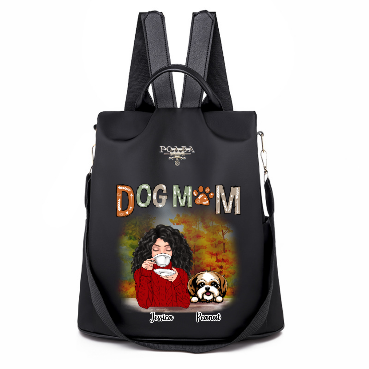 Fall Season Coffee Girl Dog Mom Personalized Backpack