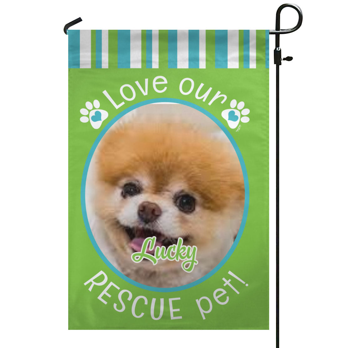 Rescue Pet Green – パーソナライズされた写真と名前 – 庭の旗と家の旗