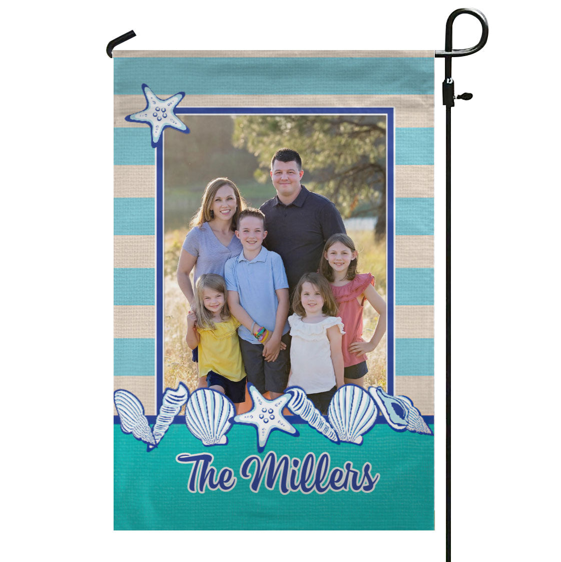 Stripes & Seashells Personalized Photo & Name – Garden Flag & House Flag