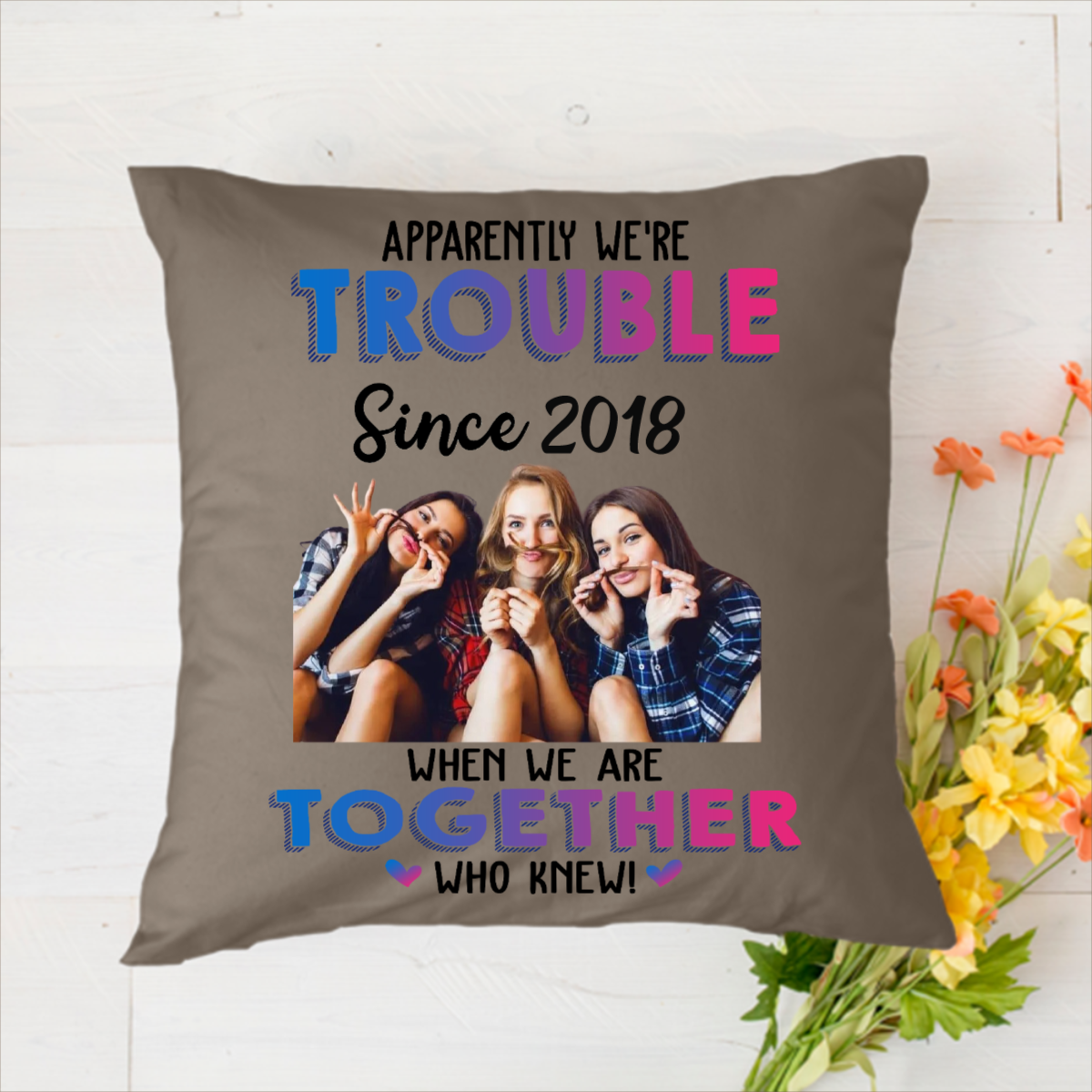 Besties Since Personalized Polyester Linen Pillow