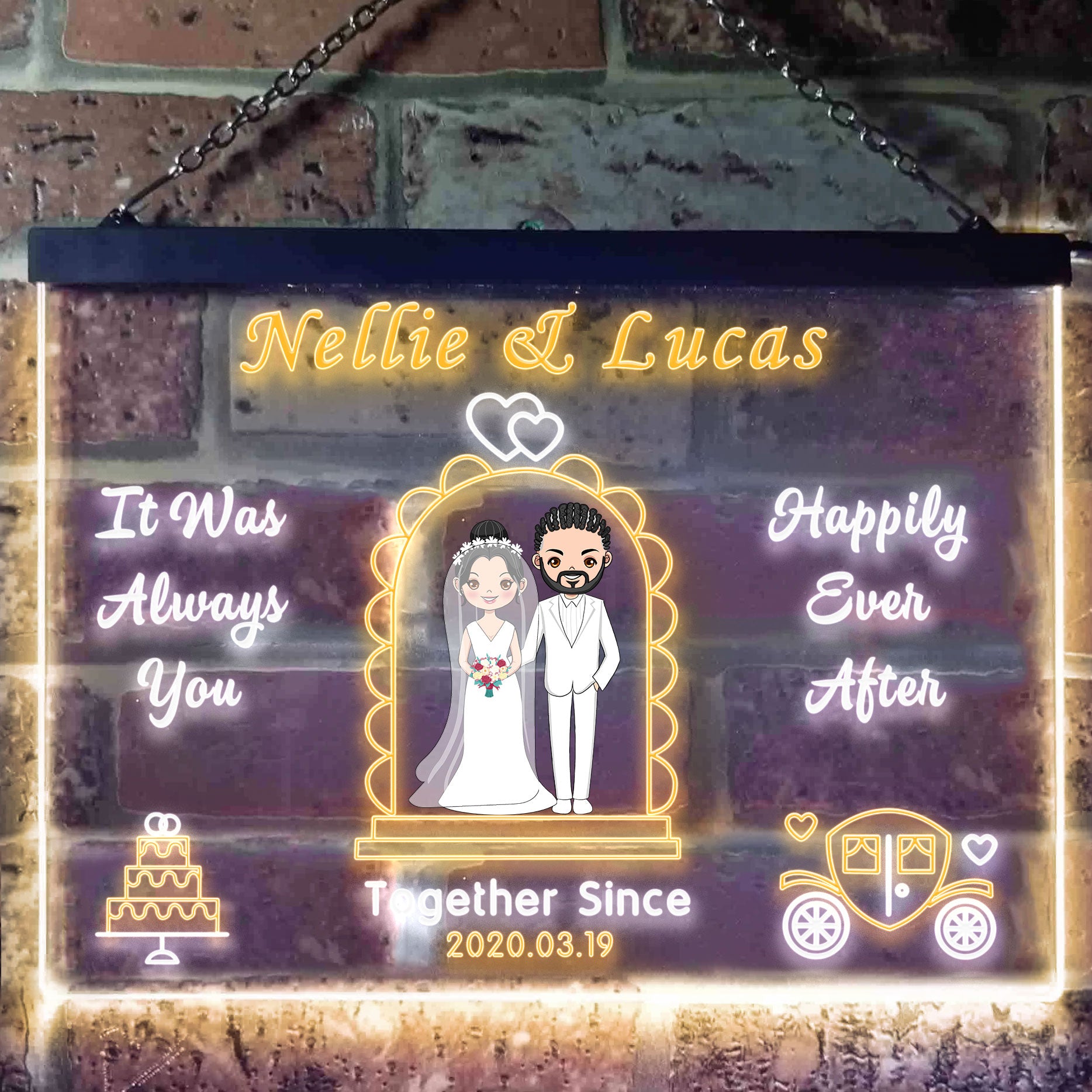 Couple Together Since Wedding Chibi Honeymoon Anniversary Personalized Neon Light LED Sign