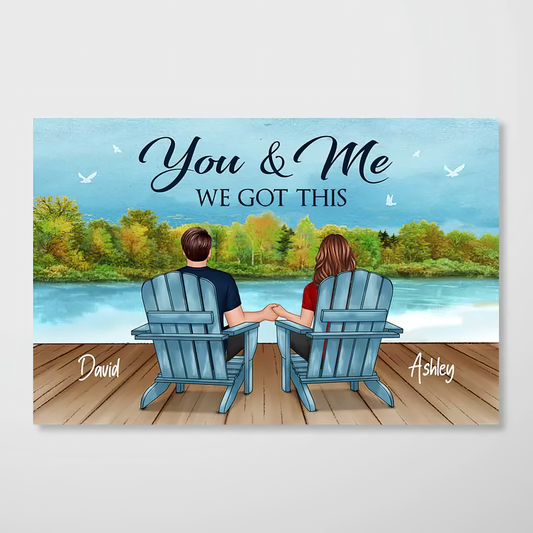 Back View Couple Sitting Lake View Personalized Horizontal Poster