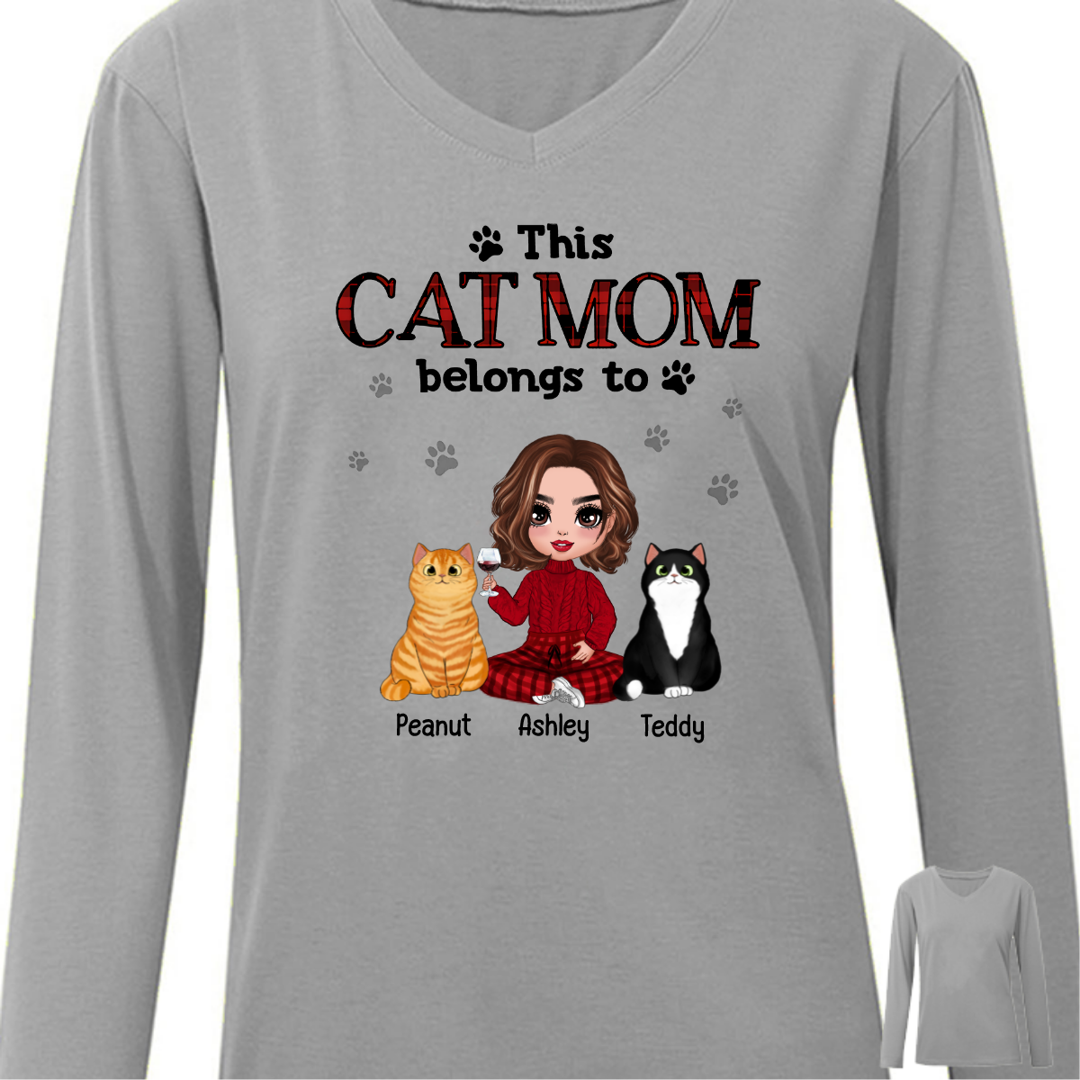 Cat Mom Belongs To Fluffy Cat Doll Girl Personalized Long Sleeve Shirt