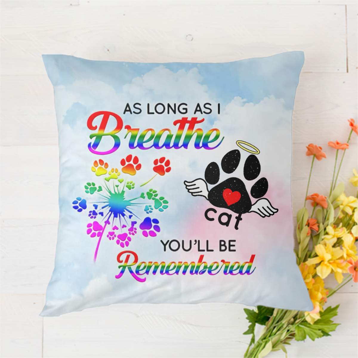 Black Paw Dog Cat Memorial Personalized Polyester Linen Pillow