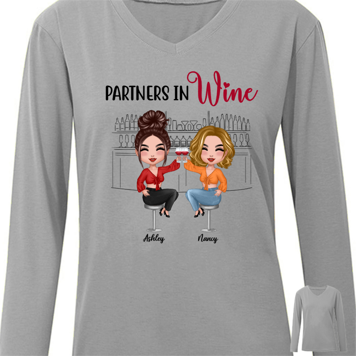 Doll Besties Partners In Wine Personalized Long Sleeve Shirt