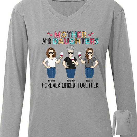 Mother & Daughter Forever Linked Together Family - Mom Gift - Personalized Long Sleeve Shirt