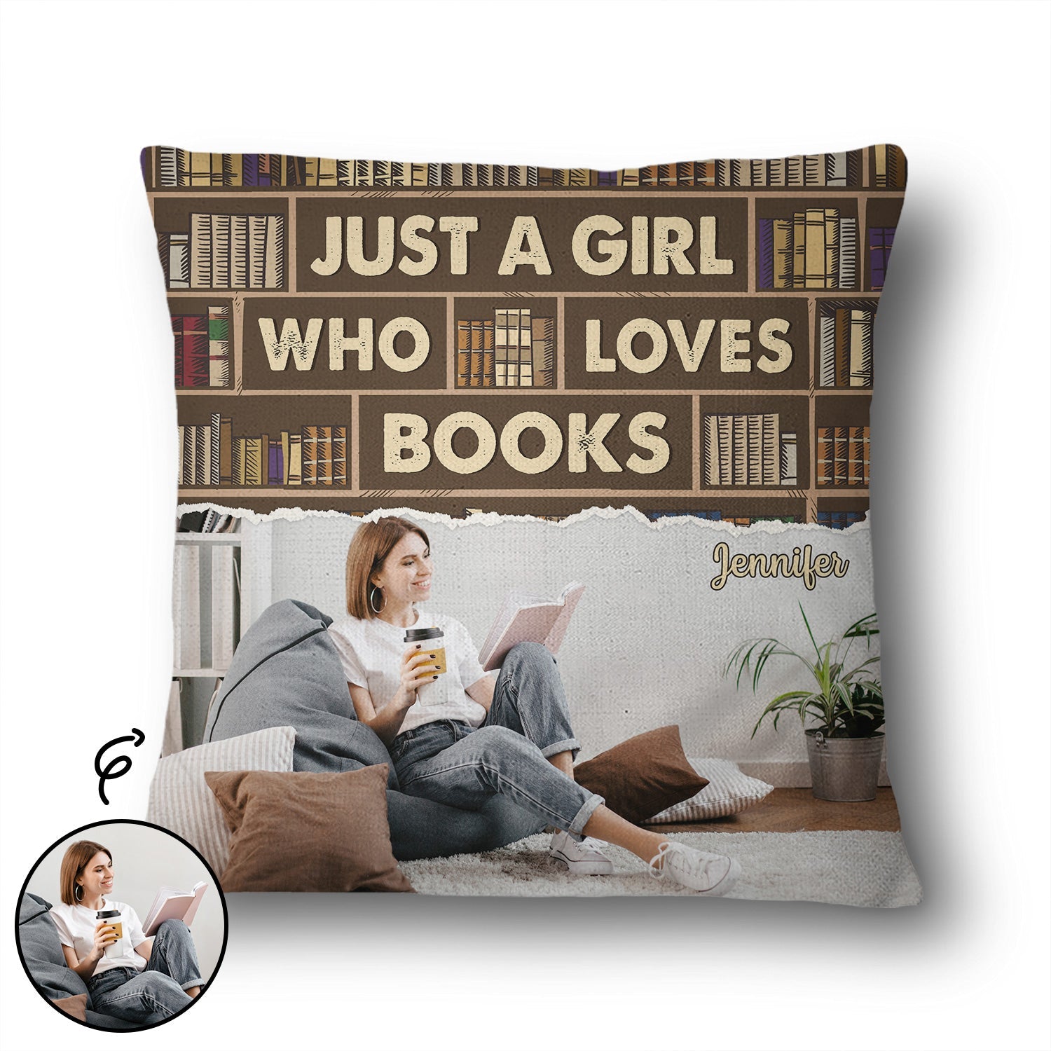 Custom Photo Just A Girl Who Loves Books - Personalized Custom Pillow