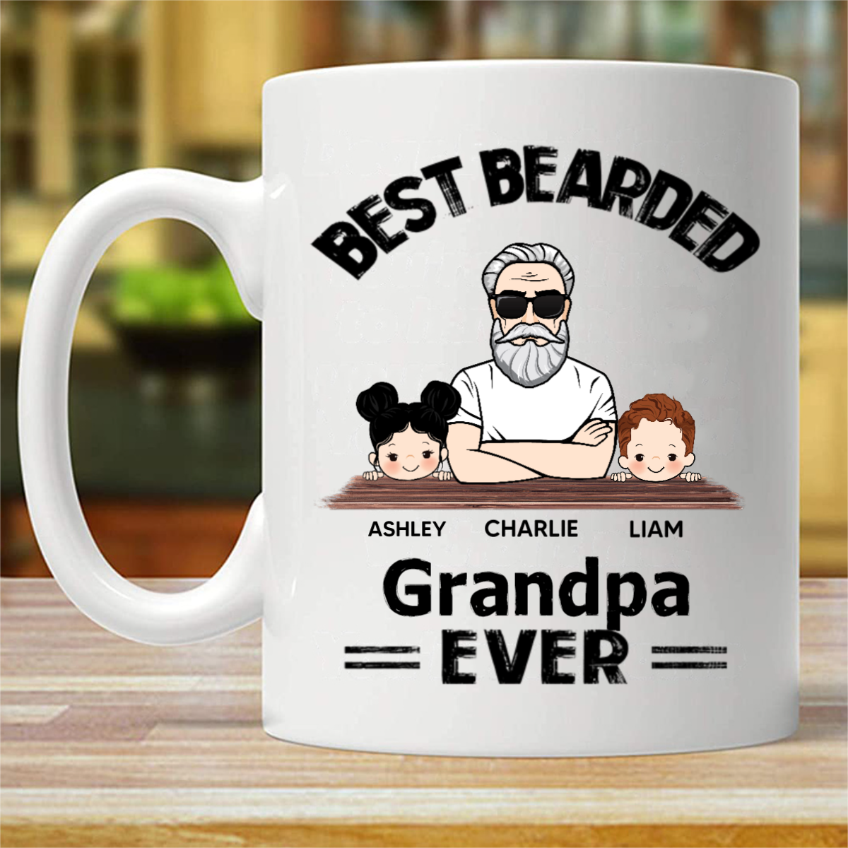 Best Bearded Dad Grandpa Ever パーソナライズド マグカップ (両面印刷)