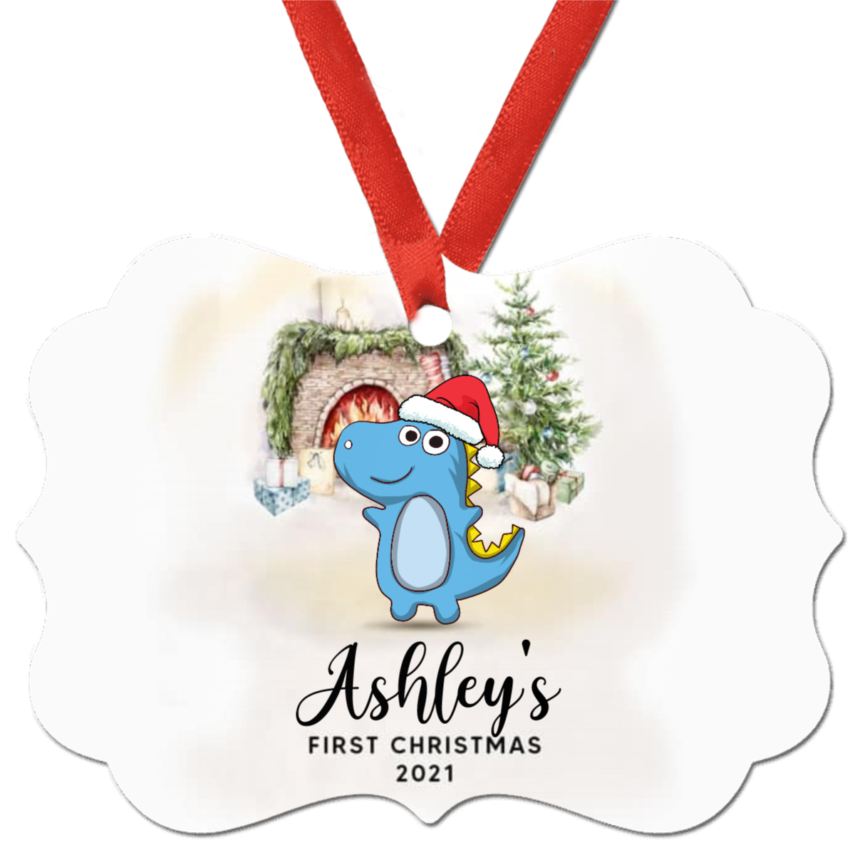 Dinosaur First Christmas Personalized Circle Ornament