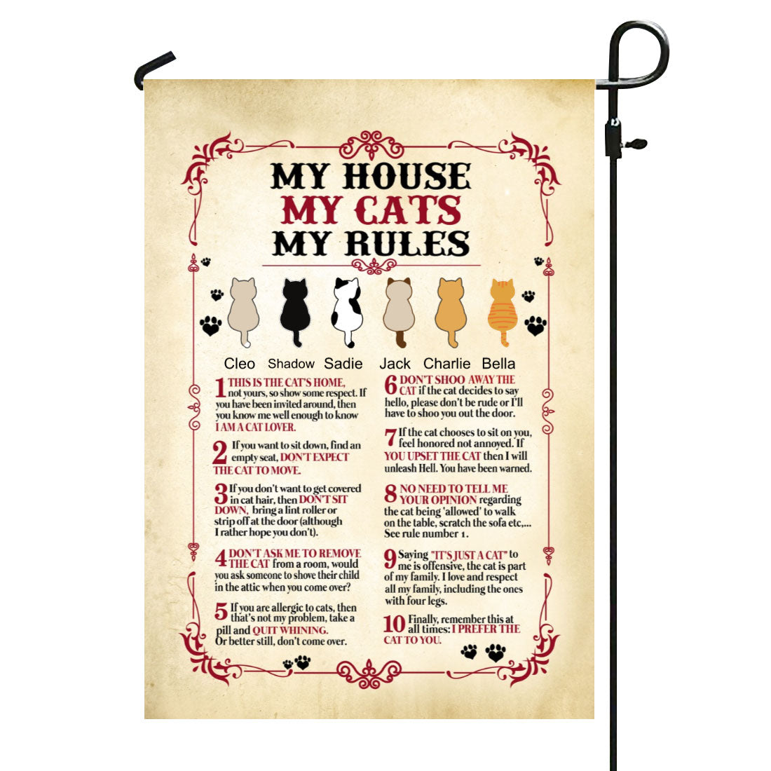 My House My Cats My Rules パーソナライズされた猫の装飾的な庭の旗