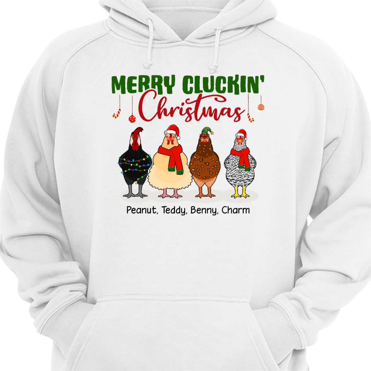 Merry Cluckin' Christmas Chicken パーソナライズド フーディー スウェットシャツ