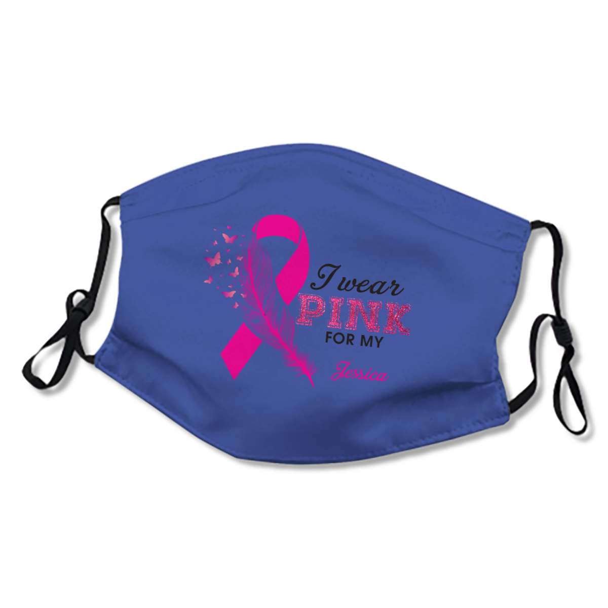 Wear Pink Feather Breast Cancer Personalized Name Face Mask