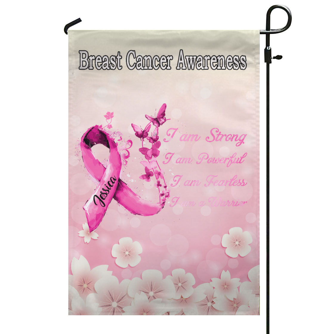 I Am Strong Breast Cancer Rose Personalized Name Garden Flag