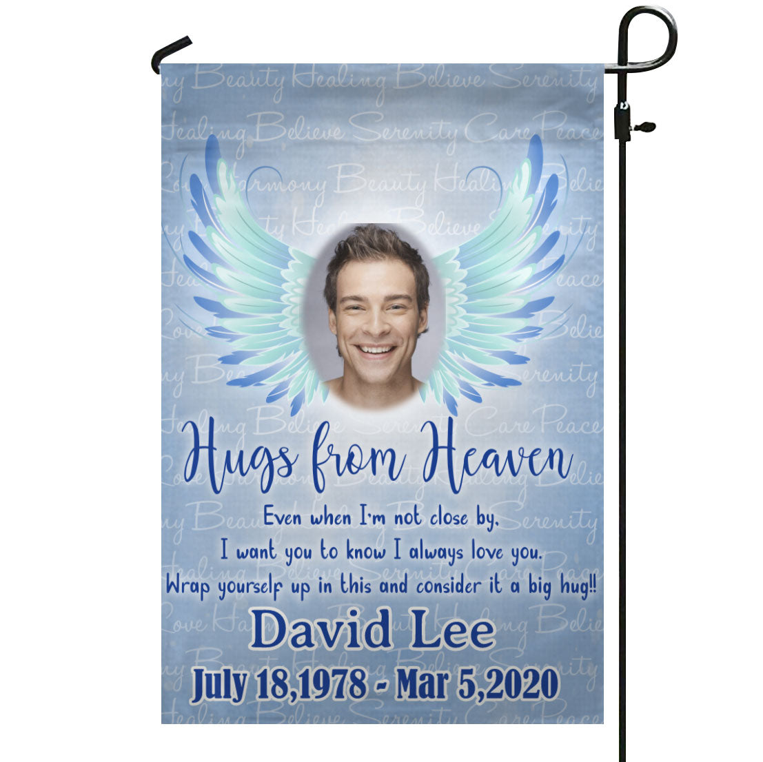 Hugs From Heaven Wings Personalized Photo Memorial Garden & House Flag