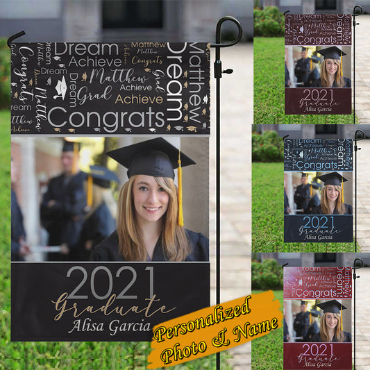 Personalized Grad Photo Word Art Garden Flag