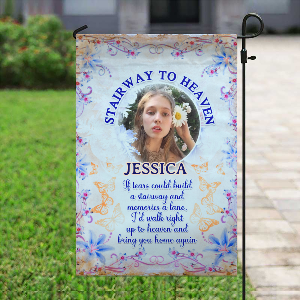 Stairway To Heaven Personalized Photo Memorial Garden & House Flag