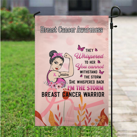 Breast Cancer Warrior The Storm Strong Woman Personalized Name Garden Flag