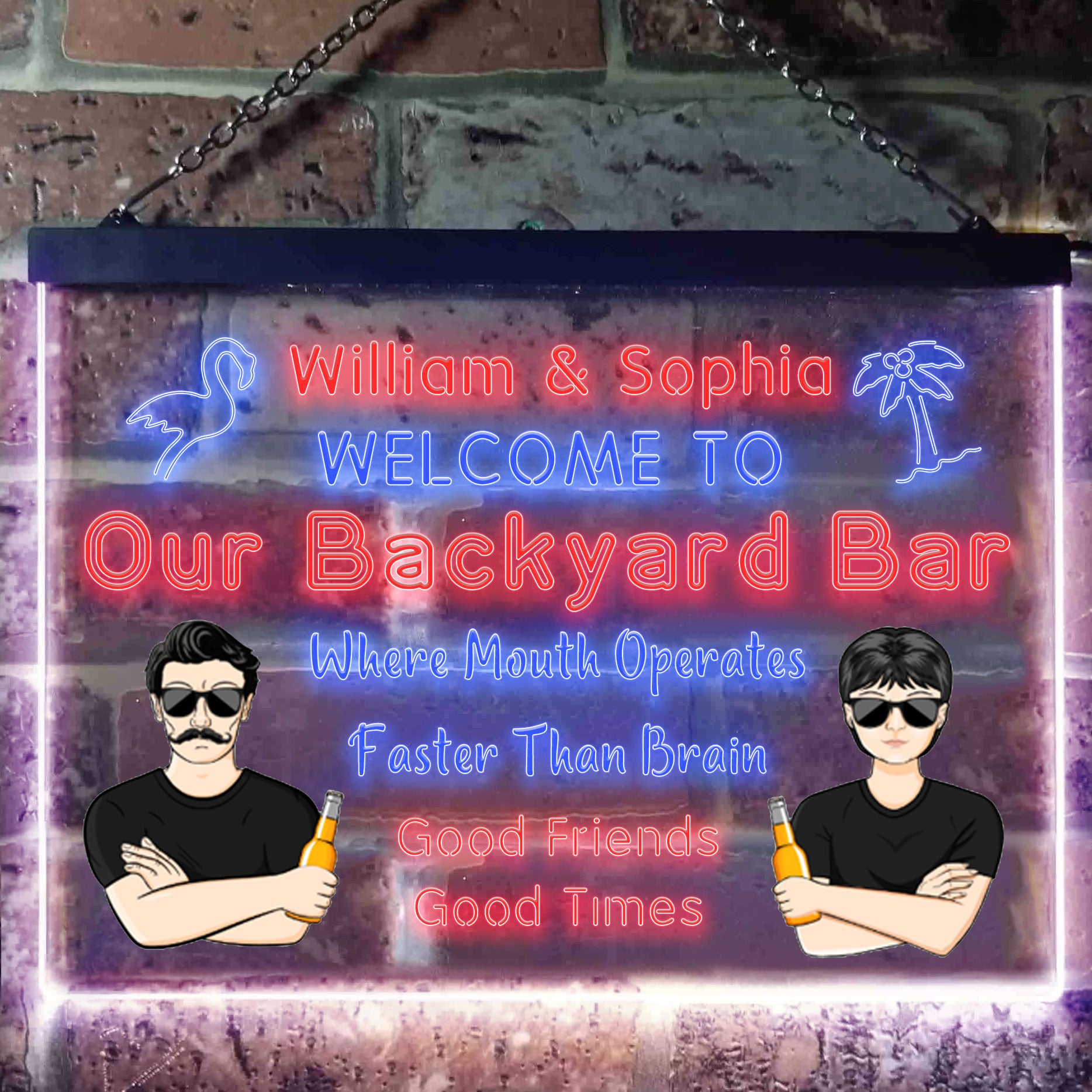 Couple Family Bar Cocktail Mouth Operates Faster Than Brain Personalized Neon Light LED Sign