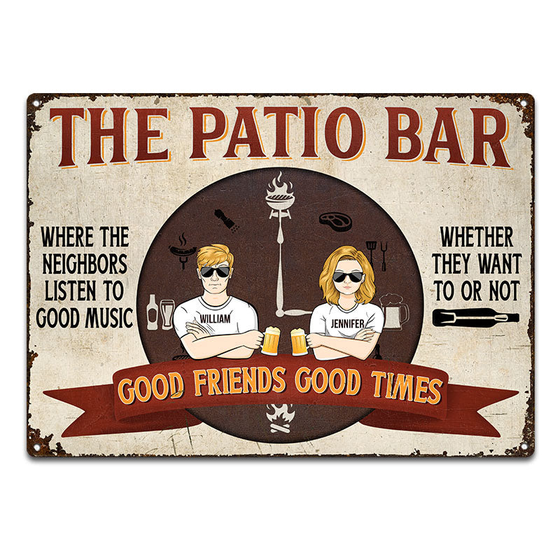 The Patio Bar Listen To Good Music Couple Husband Wife - Backyard Sign - Personalized Custom Classic Metal Signs