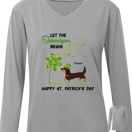 St. Patrick's Day Dachshunds Shamrock Dandelion Personalized Long Sleeve Shirt