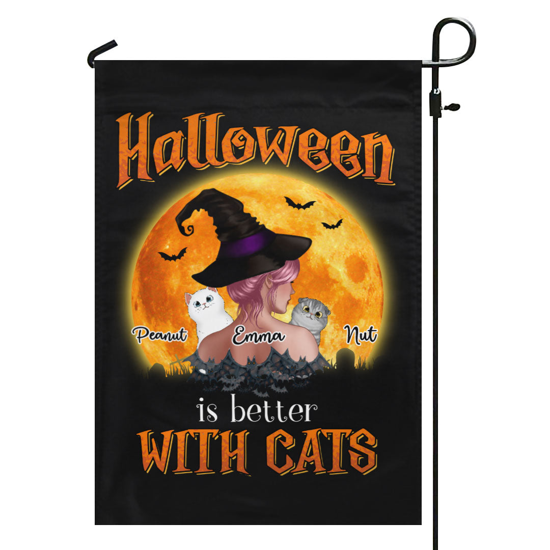 Cat Mom Witch Back View Personalized Garden Flag