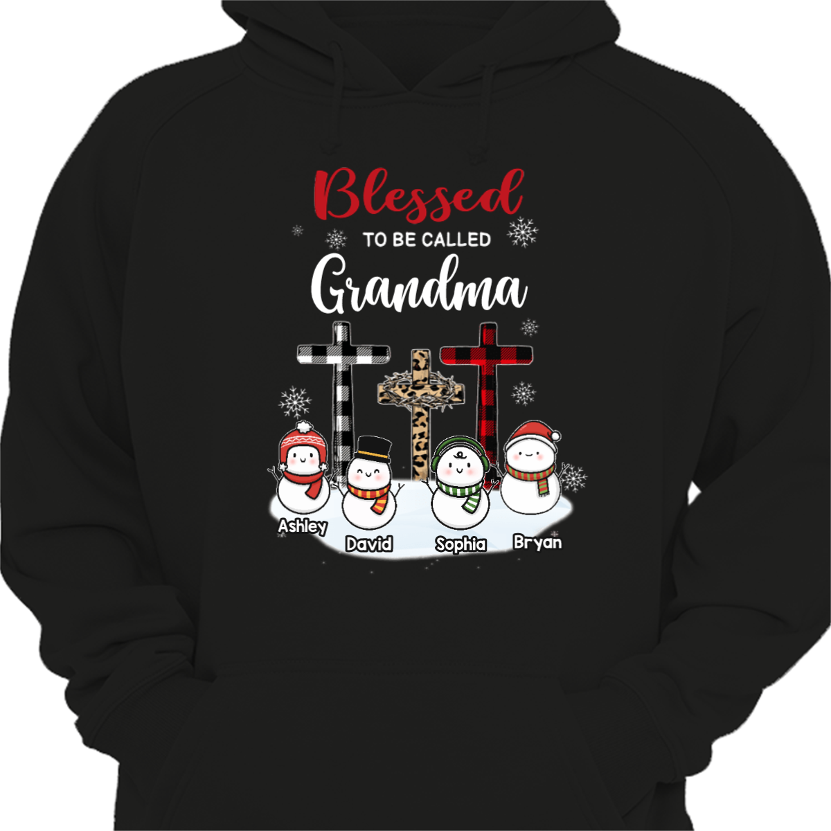 Blessed To Be Called Grandma Snowman Personalized Hoodie Sweatshirt