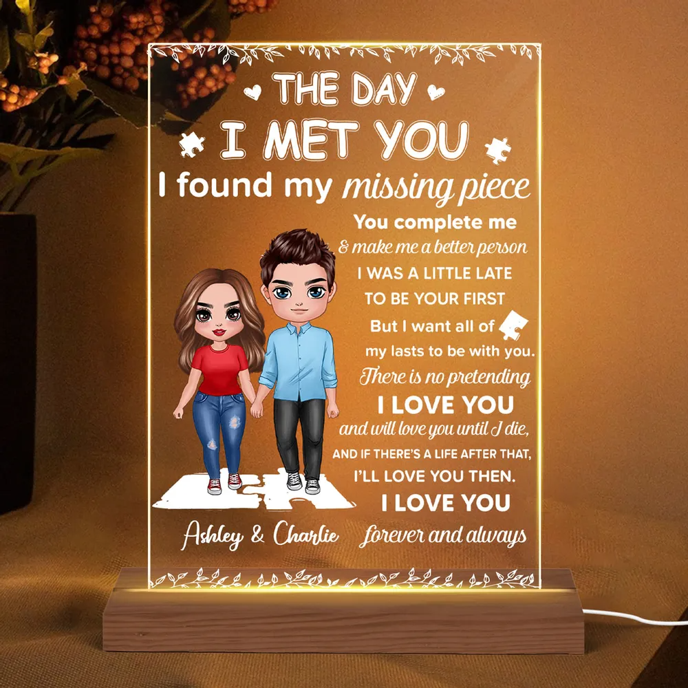I Found My Missing Piece Doll Couple Gift For Her Gift For Him Couple Personalized Acrylic Plaque With LED Night Light - Valentine‘s Day Gift - Anniversary Gift