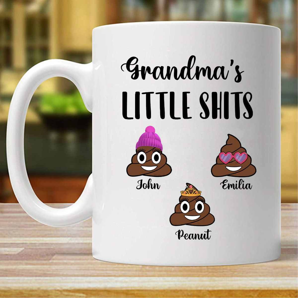 Grandma's Little Shits Poop Emoji Personalized Mug (Double-sided Printing)