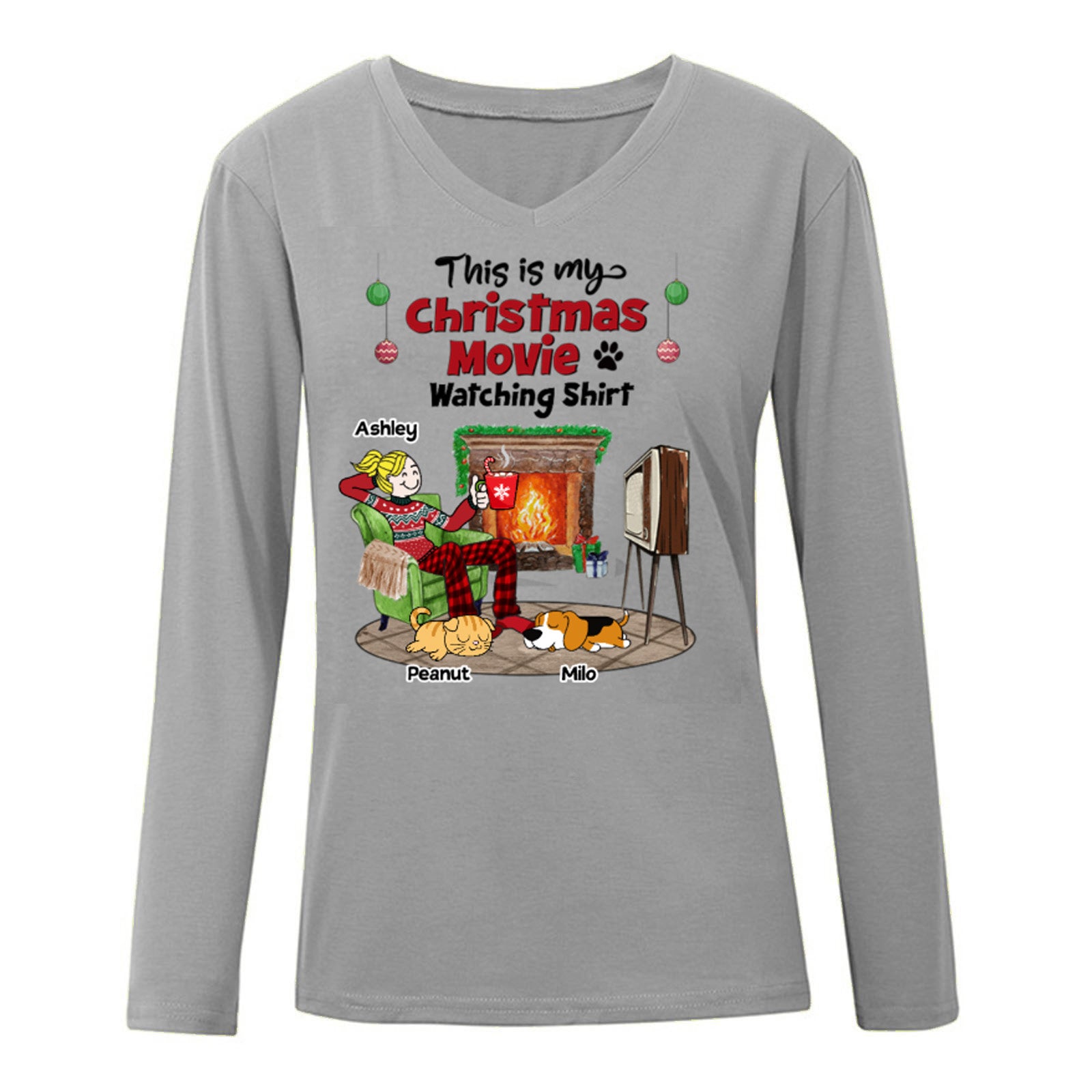 My Christmas Movies Watching Dogs Cats Personalized Long Sleeve Shirt