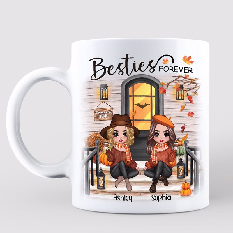 Fall Season Best Friends Sisters Front Porch Personalized Mug