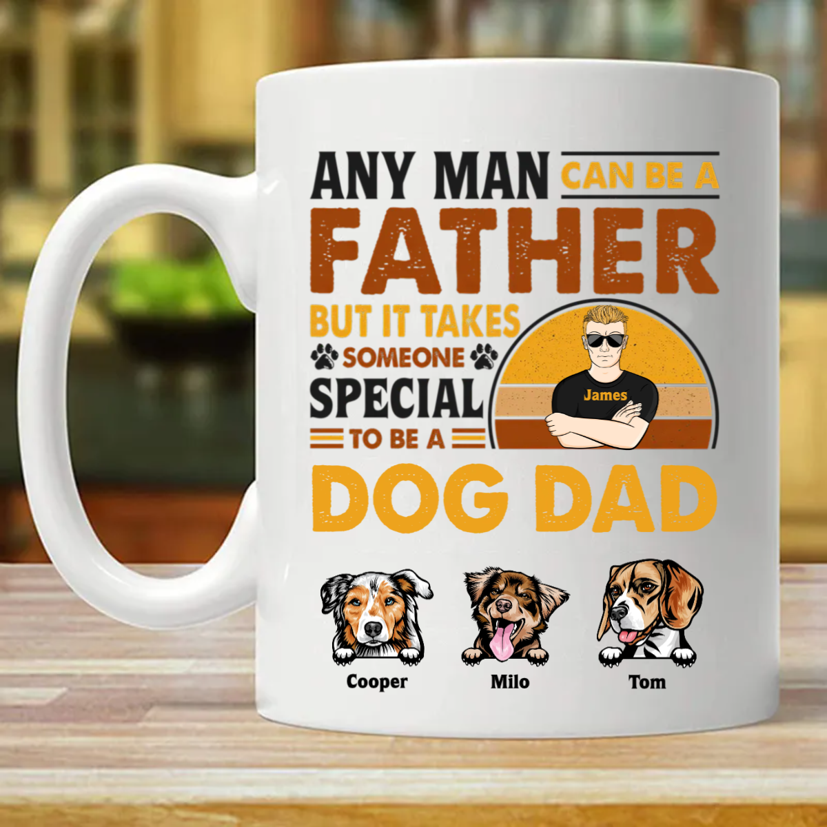 どんな男でも父親になれる - 犬のお父さん、猫のお父さんへのギフト - パーソナライズされたカスタムマグ (両面印刷)