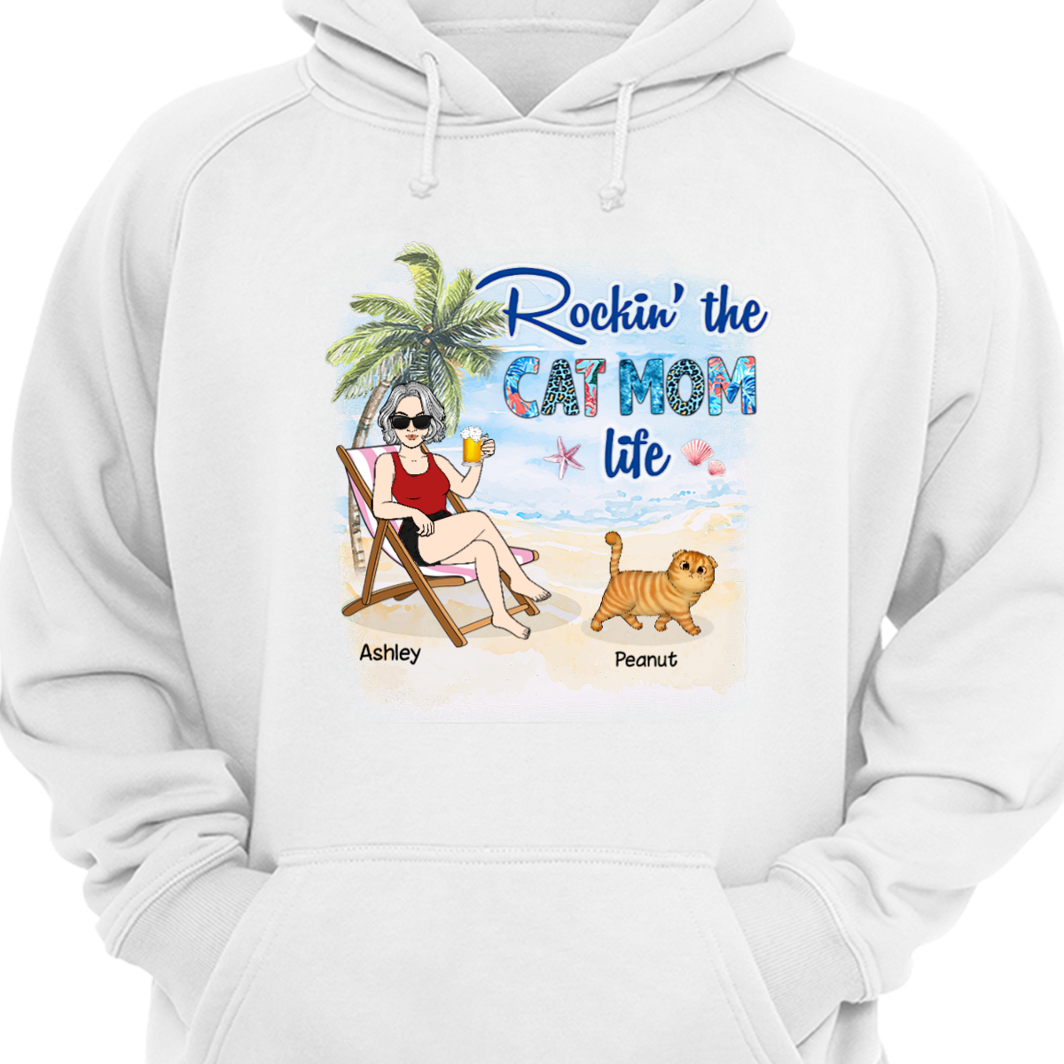 Summer Cat Mom Sitting Woman Walking Cats Personalized Hoodie Sweatshirt