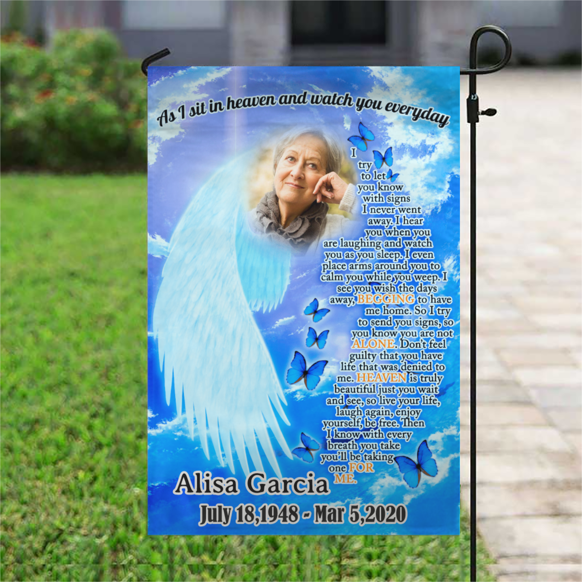 As I Sit In Heaven And Watch You Everyday Personalized Photo Memorial Garden & House Flag