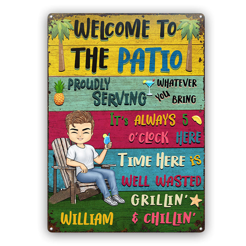 Patio Welcome Grilling Proudly Serving Whatever You Bring Single - Backyard Sign - Personalized Custom Classic Metal Signs