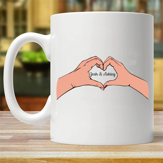 Couple Heart Hands Valentine‘s Day Gift for Him for Her Personalized Mug (Double-sided Printing)