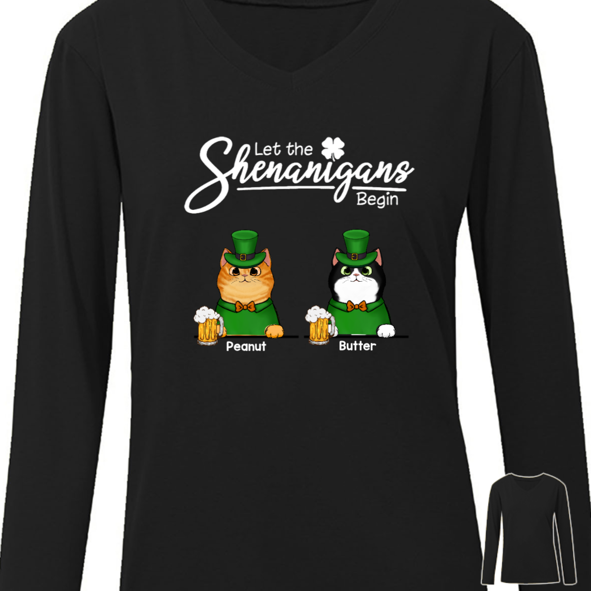 Happy St Patrick‘s Day Fluffy Cat Personalized Long Sleeve Shirt