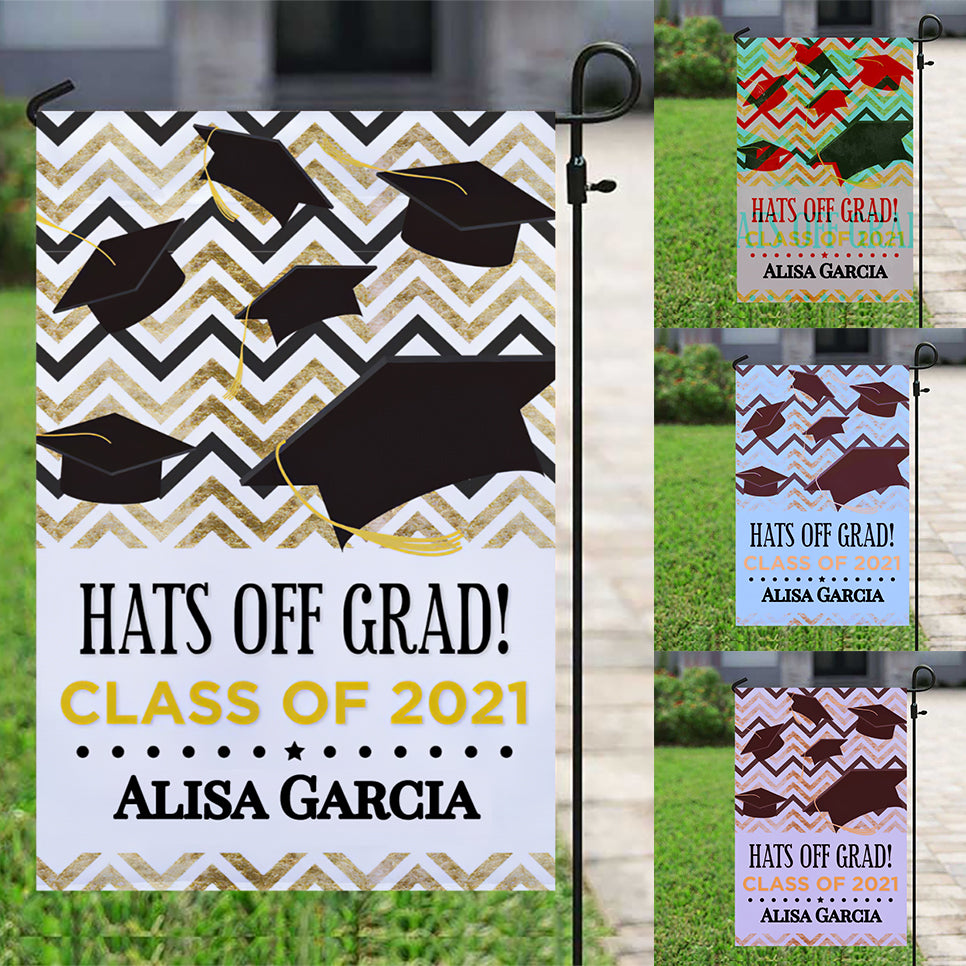 Personalized Hats Off Grad Garden Flag