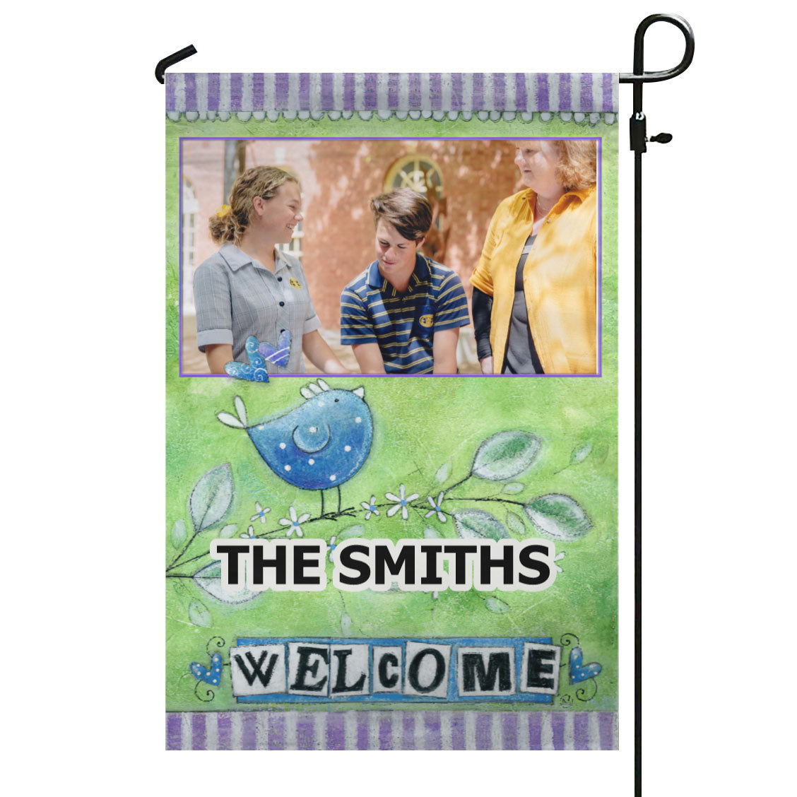 Welcome Bird – Personalized Photo & Family Name Garden & House Flag