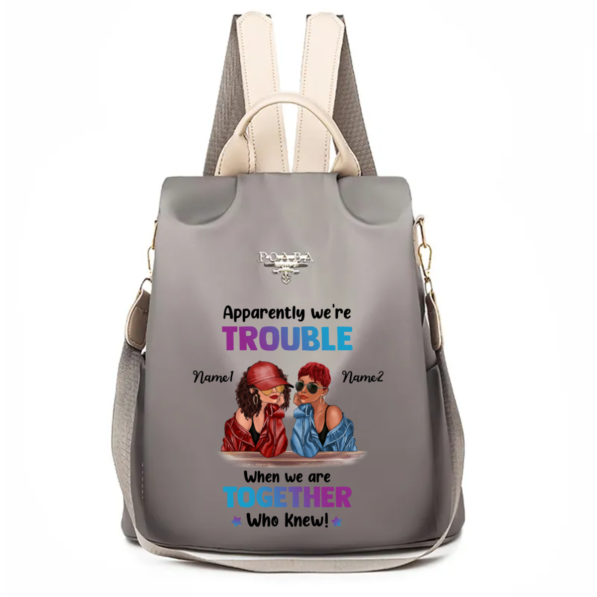 Trouble Together Fashion Besties Personalized Backpack