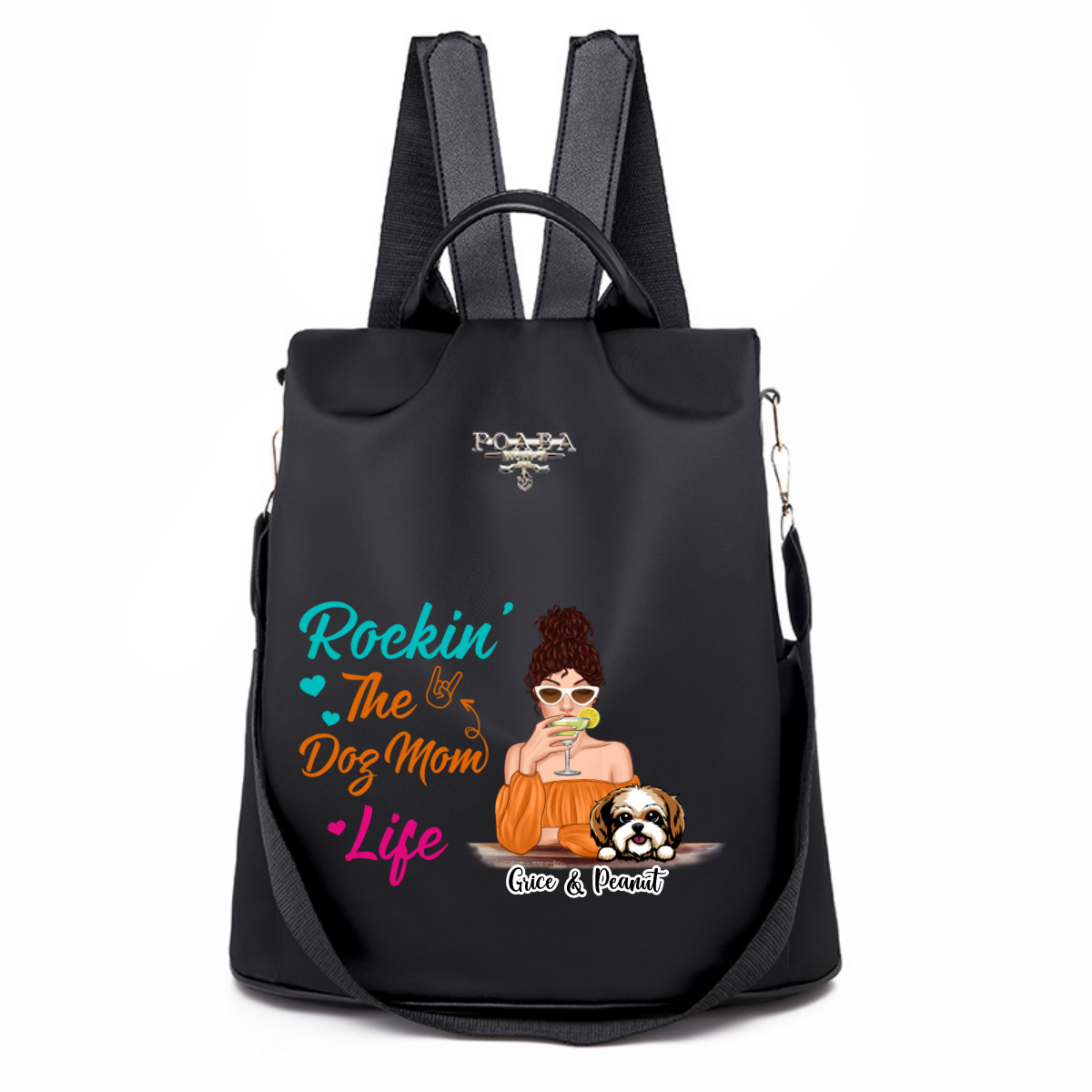 Rockin‘ Dog Mom Life Colorful Pattern Personalized Backpack