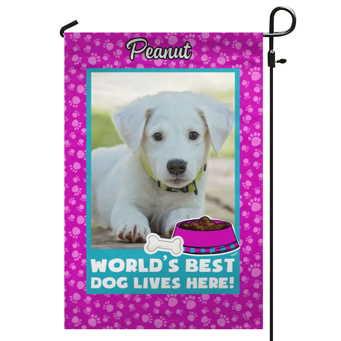 世界最高の犬 – ピンク – パーソナライズされた写真と名前 – 庭の旗と家の旗