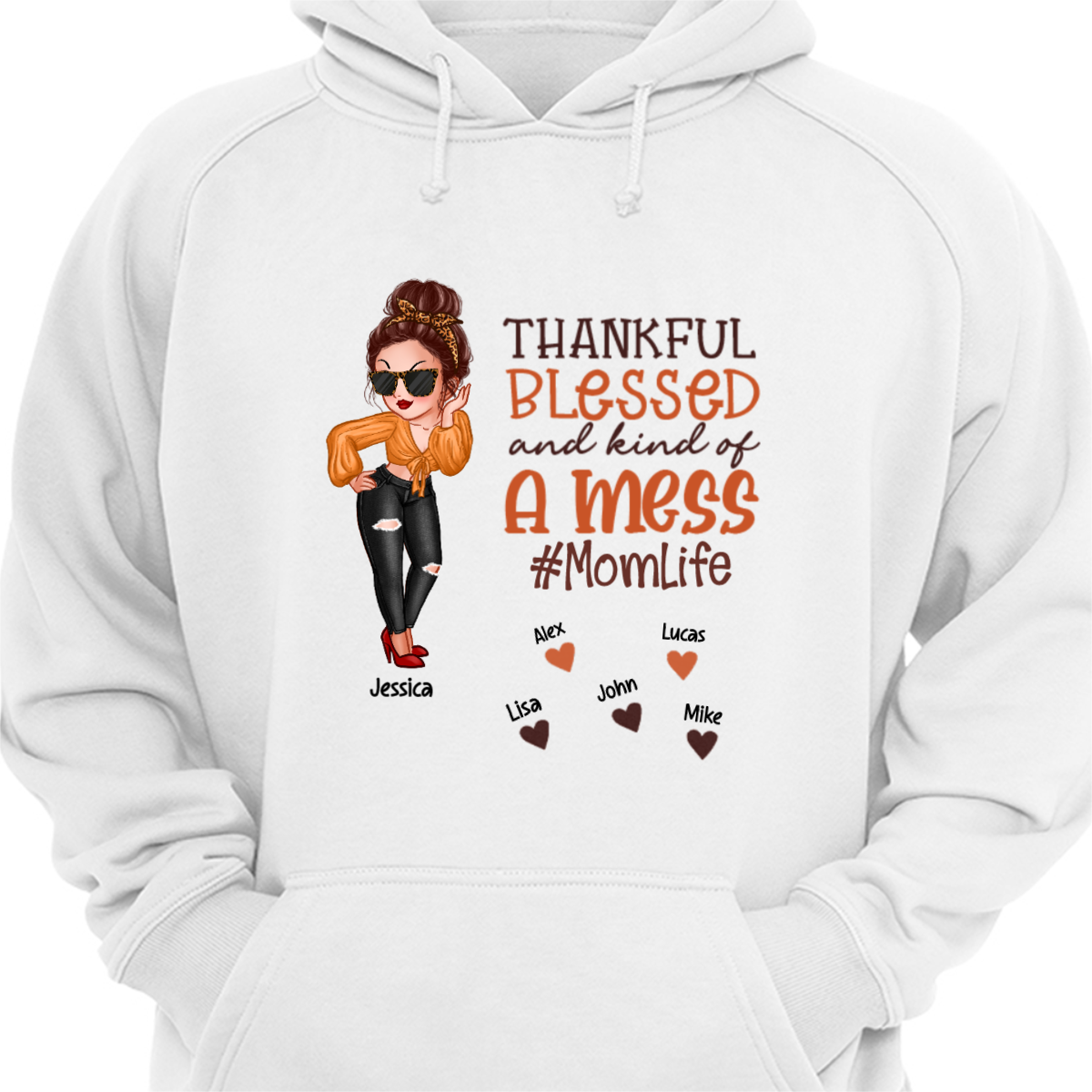 Thankful Blessed Kind Mess Mom Life Thanksgiving Hoodie Sweatshirt